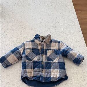Quilted Plaid Baby Jacket in Blue and Cream